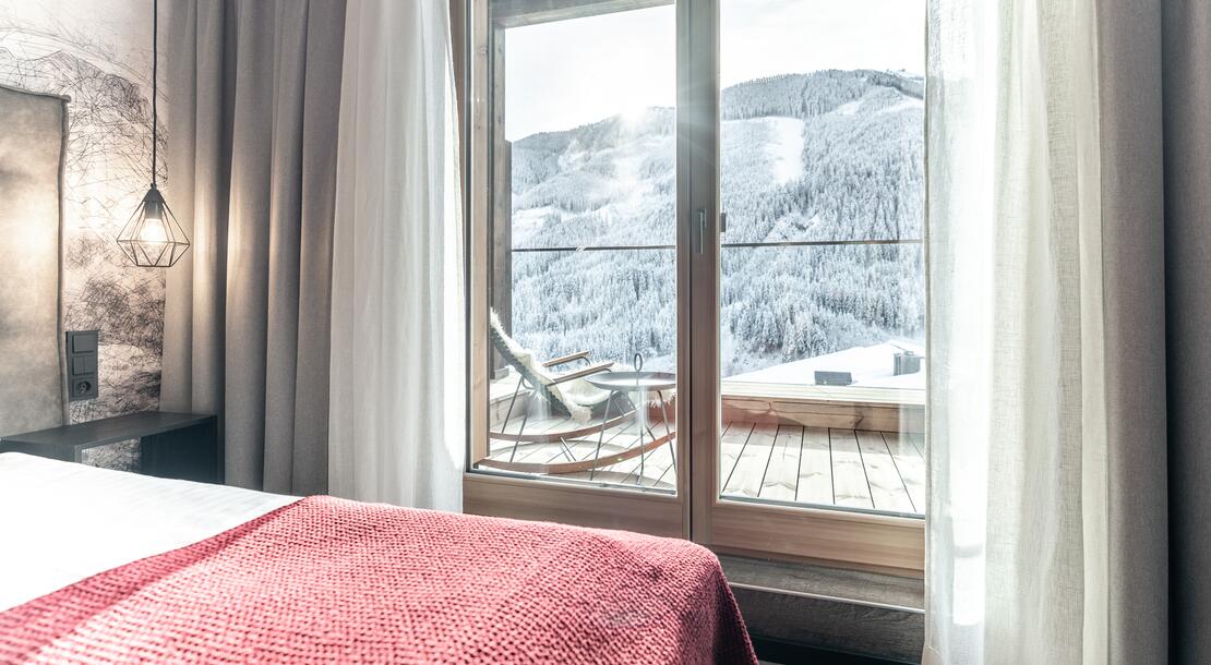 Hotelzimmer mit Ausblick auf Berge