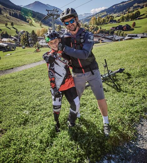 father with son in the bike park